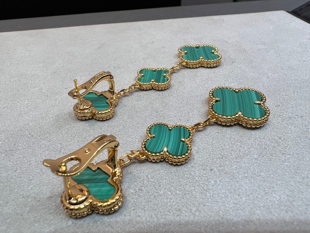 [NOBLE AURA]CLOVER MALACHITE 3 MOTIFS GOLD