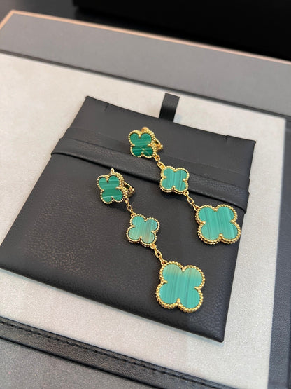 [NOBLE AURA]CLOVER MALACHITE 3 MOTIFS GOLD