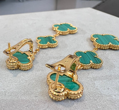 [NOBLE AURA]CLOVER MALACHITE 3 MOTIFS GOLD