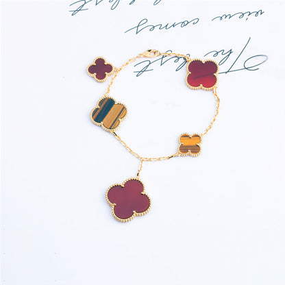 [NOBLE AURA]CLOVER BRACELET 5 MOTIFS CARNELIAN TIGER EYE