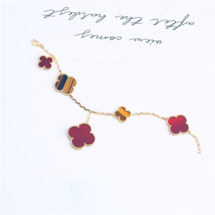 [NOBLE AURA]CLOVER BRACELET 5 MOTIFS CARNELIAN TIGER EYE
