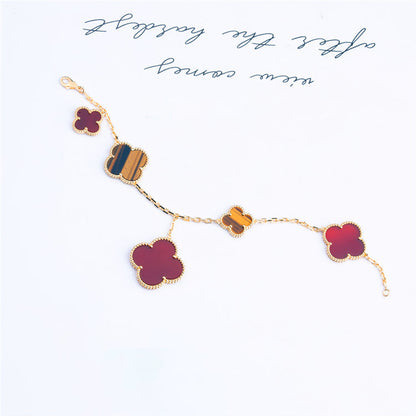 [NOBLE AURA]CLOVER BRACELET 5 MOTIFS CARNELIAN TIGER EYE
