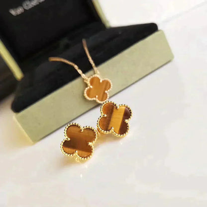[NOBLE AURA]CLOVER MEDIUM 1 MOTIFS TIGER EYE EARRINGS