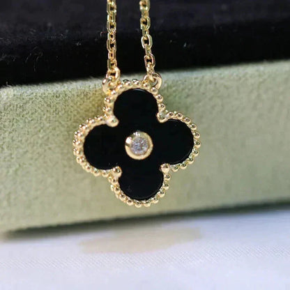 [NOBLE AURA]CLOVER 15MM DIAMOND ONYX NECKLACE