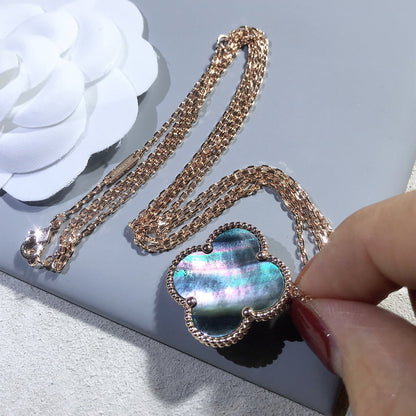 [NOBLE AURA]CLOVER 25MM GOLD DARK MOP BIG CLOVER NECKLACE