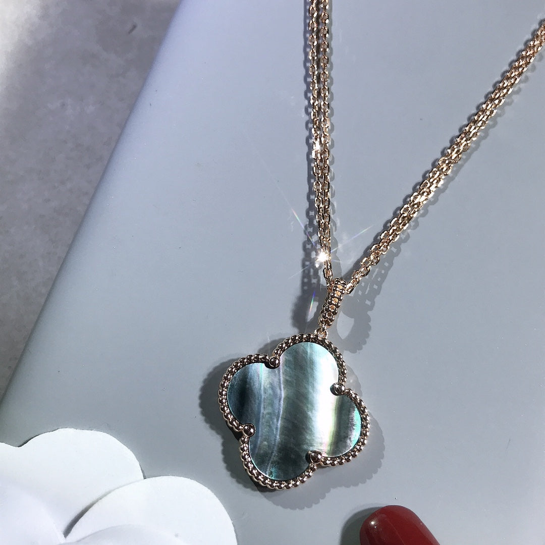 [NOBLE AURA]CLOVER 25MM GOLD DARK MOP BIG CLOVER NECKLACE