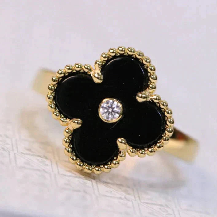 [NOBLE AURA]CLOVER ONYX RING GOLD DIAMOND