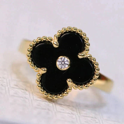 [NOBLE AURA]CLOVER ONYX RING GOLD DIAMOND