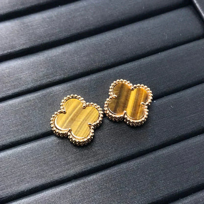[NOBLE AURA]CLOVER MEDIUM 1 MOTIFS TIGER EYE EARRINGS