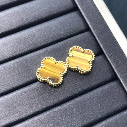 [NOBLE AURA]CLOVER MEDIUM 1 MOTIFS TIGER EYE EARRINGS