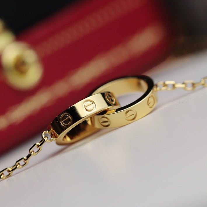 [NOBLE AURA]LOVE NECKLACE DOUBLE RING GOLD