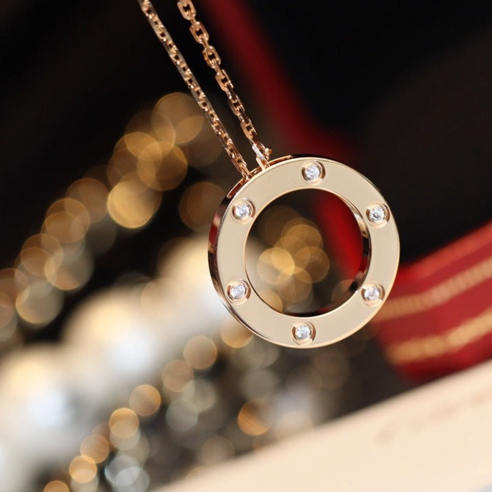[NOBLE AURA]LOVE NECKLACE 16MM 6 DIAMONDS PINK GOLD