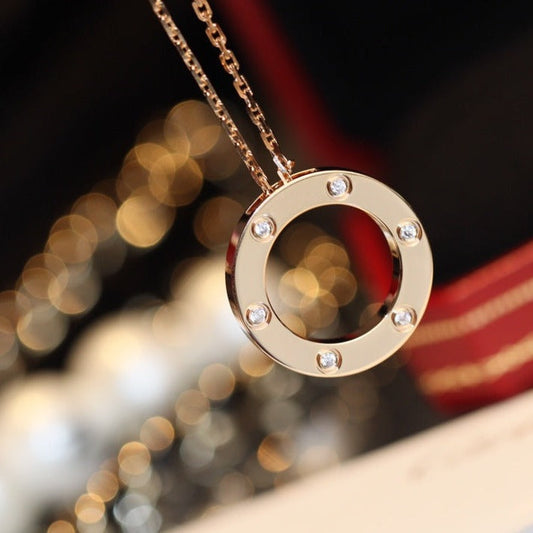 [NOBLE AURA]LOVE NECKLACE 16MM 6 DIAMONDS PINK GOLD