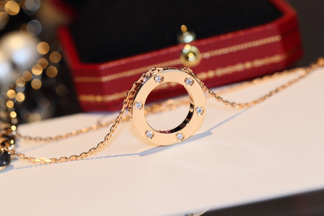 [NOBLE AURA]LOVE NECKLACE 16MM 6 DIAMONDS PINK GOLD