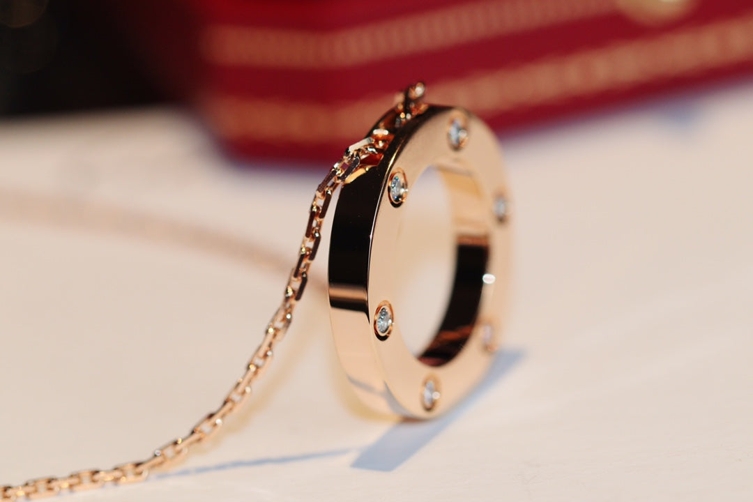 [NOBLE AURA]LOVE NECKLACE 16MM 6 DIAMONDS PINK GOLD