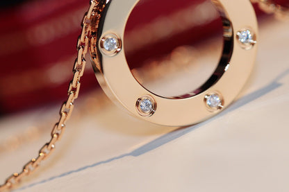 [NOBLE AURA]LOVE NECKLACE 16MM 6 DIAMONDS PINK GOLD