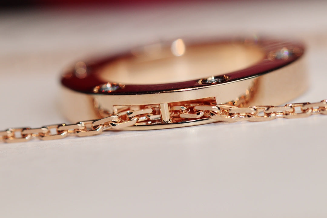 [NOBLE AURA]LOVE NECKLACE 16MM 6 DIAMONDS PINK GOLD