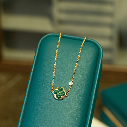 [NOBLE AURA]SUN MALACHITE 1 DIAMOND PINK GOLD BRACELET