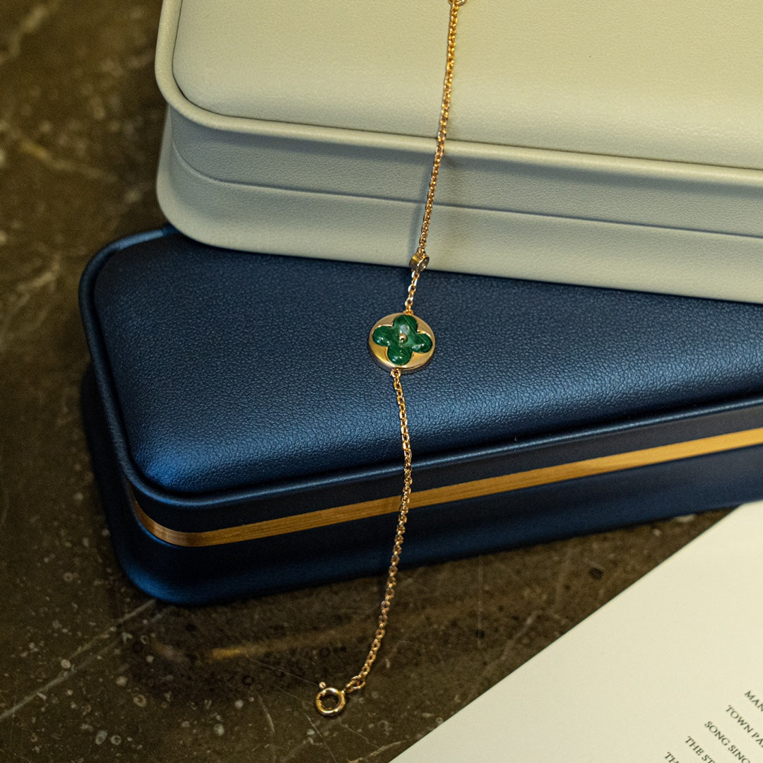 [NOBLE AURA]SUN MALACHITE 1 DIAMOND PINK GOLD BRACELET