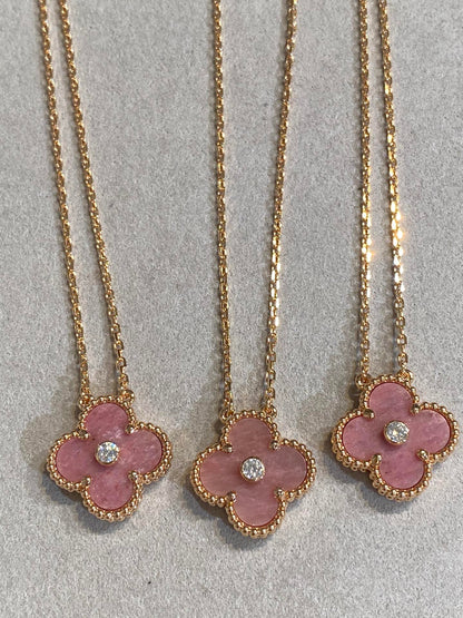 [NOBLE AURA]CLOVER 15MM DIAMOND RHODONITE NECKLACE