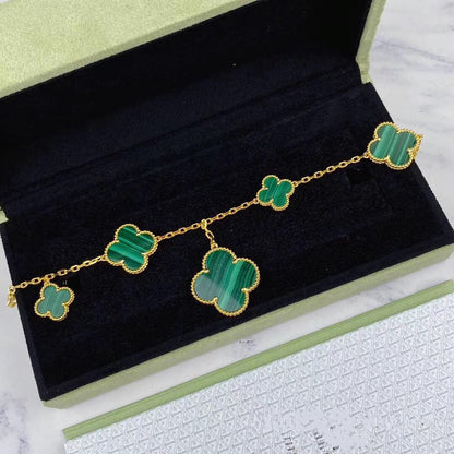 [NOBLE AURA]MAGIC CLOVER MALACHITE GOLD BRACELET 5 MOTIFS