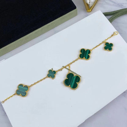 [NOBLE AURA]MAGIC CLOVER MALACHITE GOLD BRACELET 5 MOTIFS