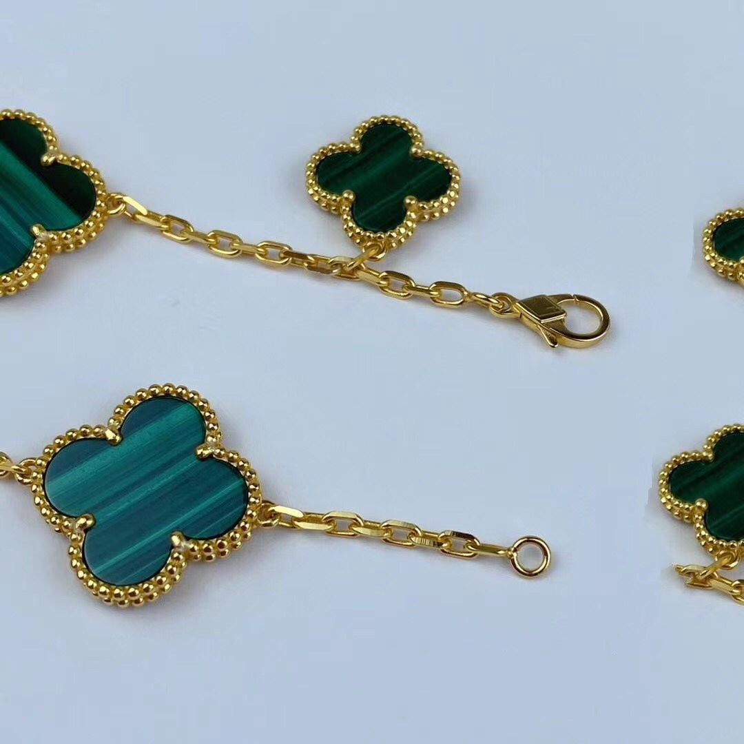 [NOBLE AURA]MAGIC CLOVER MALACHITE GOLD BRACELET 5 MOTIFS