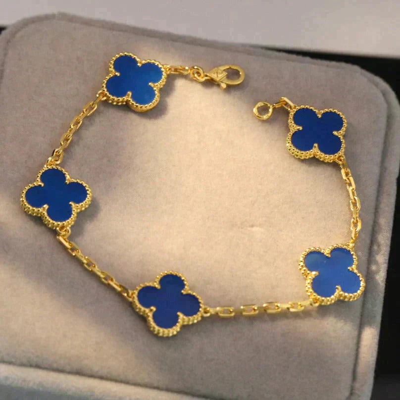 [NOBLE AURA] CLOVER 5 MOTIF BLUE AGATE BRACELET COLLECTION