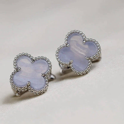 [NOBLE AURA]CLOVER MEDIUM 1 MOTIFS  WHITE MOP EARRINGS SILVER