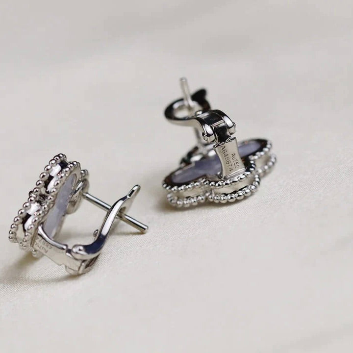 [NOBLE AURA]CLOVER MEDIUM 1 MOTIFS  WHITE MOP EARRINGS SILVER