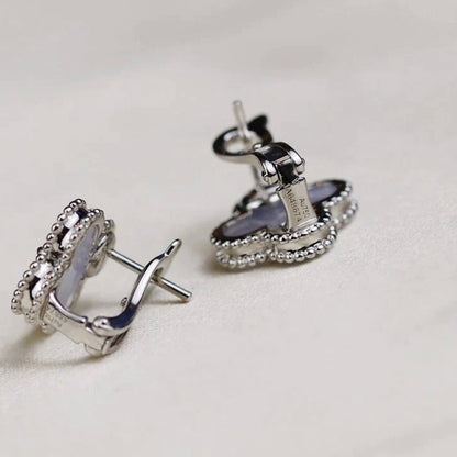[NOBLE AURA]CLOVER MEDIUM 1 MOTIFS  WHITE MOP EARRINGS SILVER