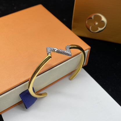 [NOBLE AURA]VOLTE UPSITE DOWN DIAMOND GOLD OPEN BRACELET