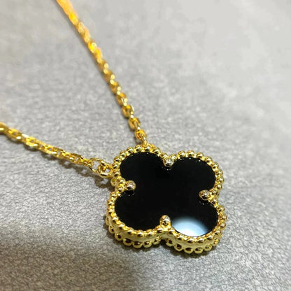 [NOBLE AURA]CLOVER 15MM BLACK ONYX SINGLE FLOWER NECKLACE