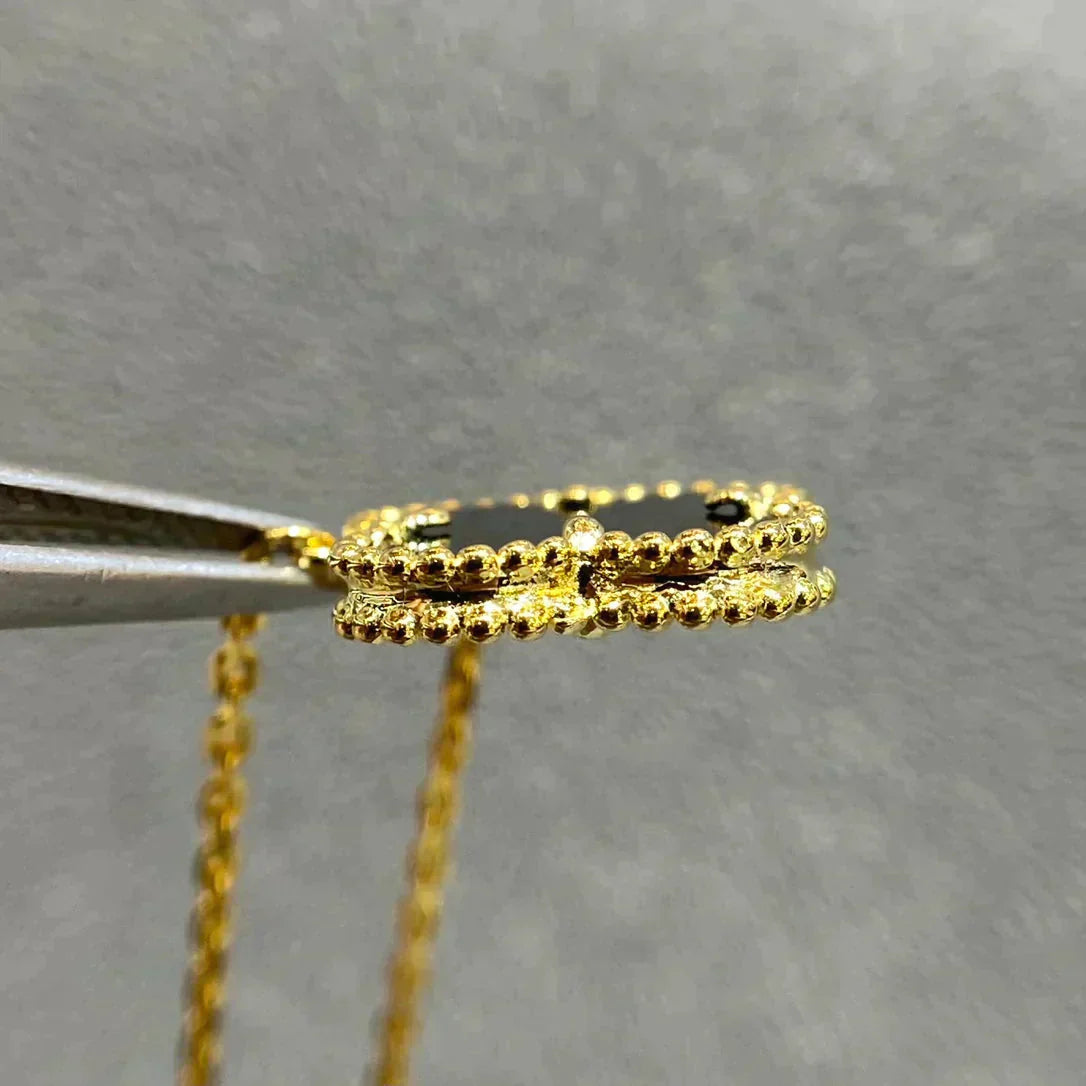 [NOBLE AURA]CLOVER 15MM BLACK ONYX SINGLE FLOWER NECKLACE