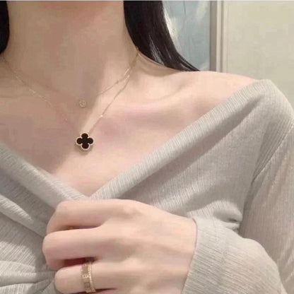 [NOBLE AURA]CLOVER 15MM BLACK ONYX SINGLE FLOWER NECKLACE