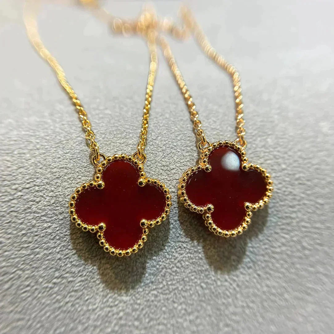[NOBLE AURA]CLOVER 15MM CARNELIAN SINGLE FLOWER NECKLACE
