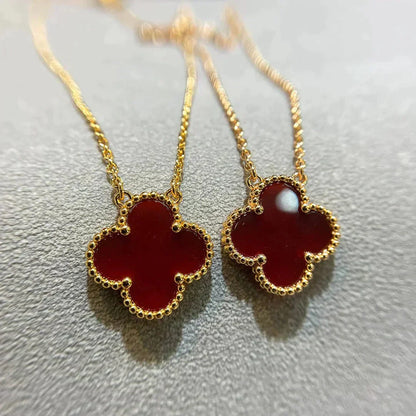 [NOBLE AURA]CLOVER 15MM CARNELIAN SINGLE FLOWER NECKLACE