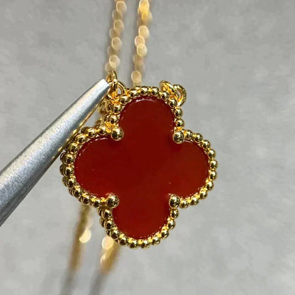 [NOBLE AURA]CLOVER 15MM CARNELIAN SINGLE FLOWER NECKLACE