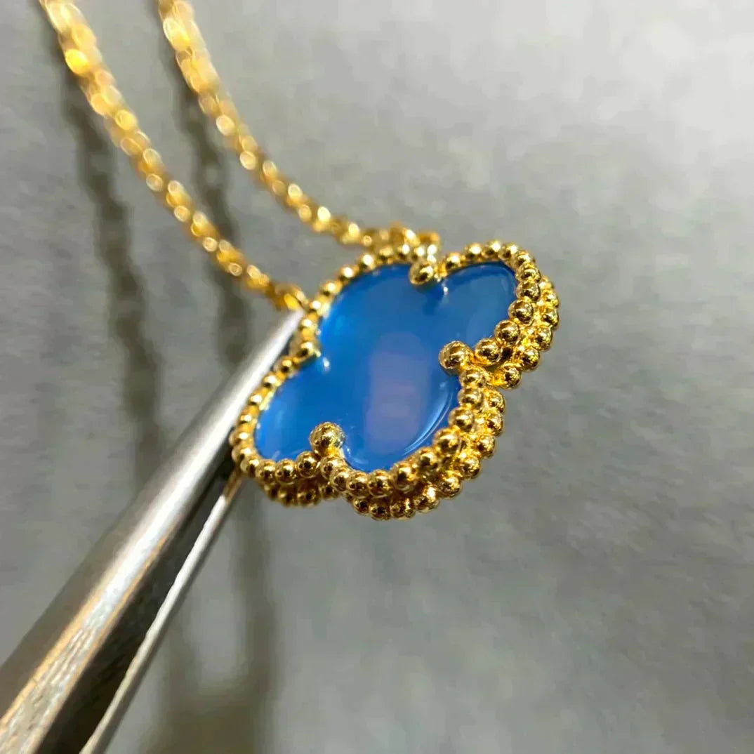 [NOBLE AURA]CLOVER 15MM BLUE AGATE NECKLACE