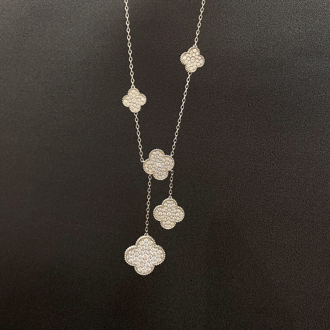 [NOBLE AURA]CLOVER 5 MOTIFS SILVER DIAMONDS NECKLACE