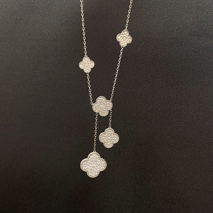 [NOBLE AURA]CLOVER 5 MOTIFS SILVER DIAMONDS NECKLACE