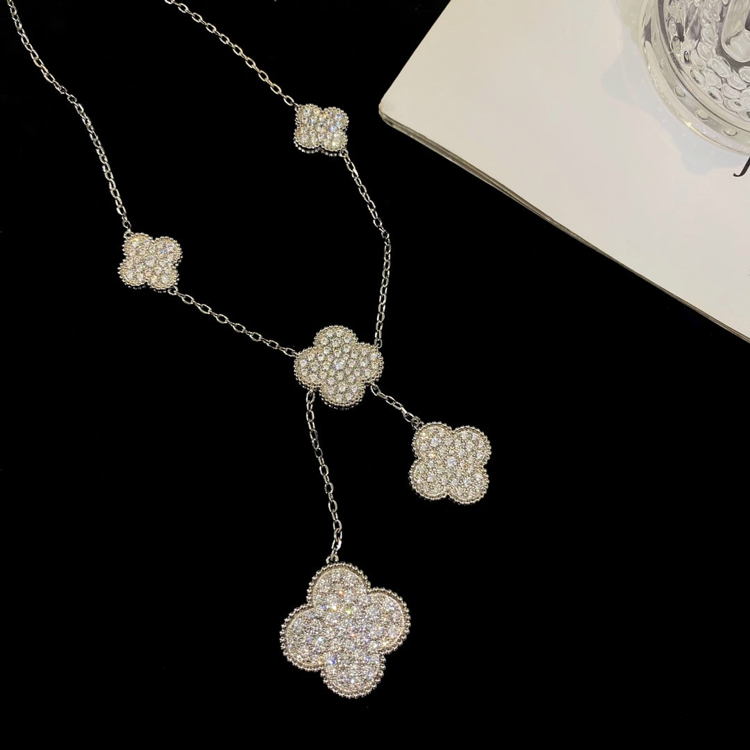 [NOBLE AURA]CLOVER 5 MOTIFS SILVER DIAMONDS NECKLACE