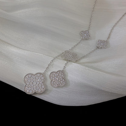 [NOBLE AURA]CLOVER 5 MOTIFS SILVER DIAMONDS NECKLACE