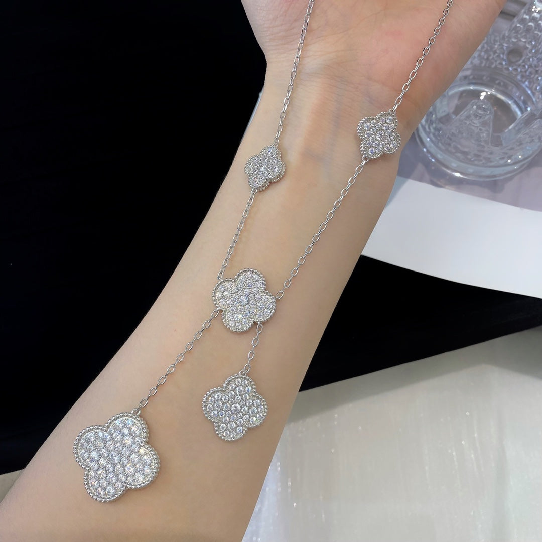[NOBLE AURA]CLOVER 5 MOTIFS SILVER DIAMONDS NECKLACE
