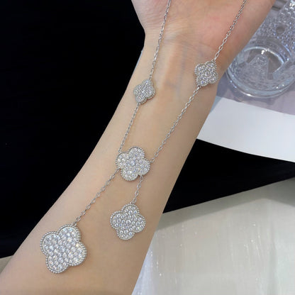 [NOBLE AURA]CLOVER 5 MOTIFS SILVER DIAMONDS NECKLACE