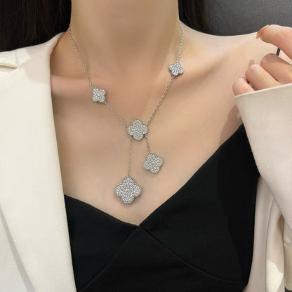 [NOBLE AURA]CLOVER 5 MOTIFS SILVER DIAMONDS NECKLACE