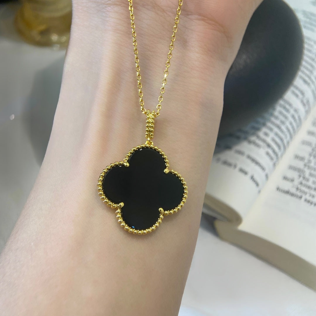 [NOBLE AURA]CLOVER 25MM NECKLACE GOLD ONYX