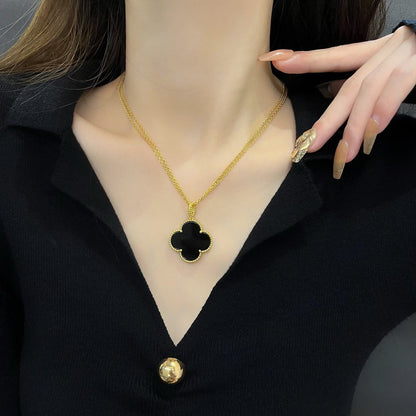 [NOBLE AURA]CLOVER 25MM NECKLACE GOLD ONYX