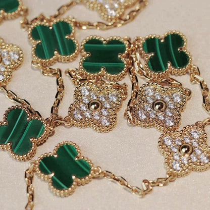 [NOBLE AURA]CLOVER 20 MOTIFS MALACHITE DIAMOND NECKLACE