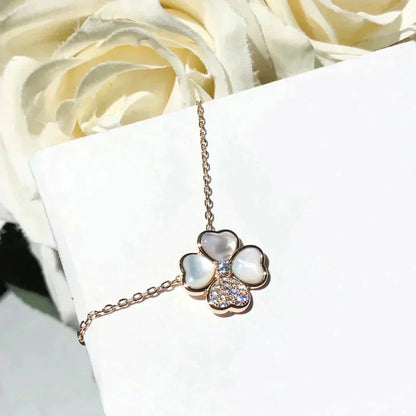 [NOBLE AURA]CLOVER MOP DIAMOND ROSE GOLD NECKLACE